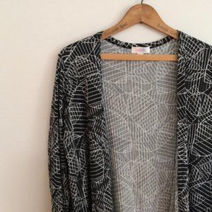 LG Duster Cardigan Lularoe Sarah Gray White Leaves Sweater Large